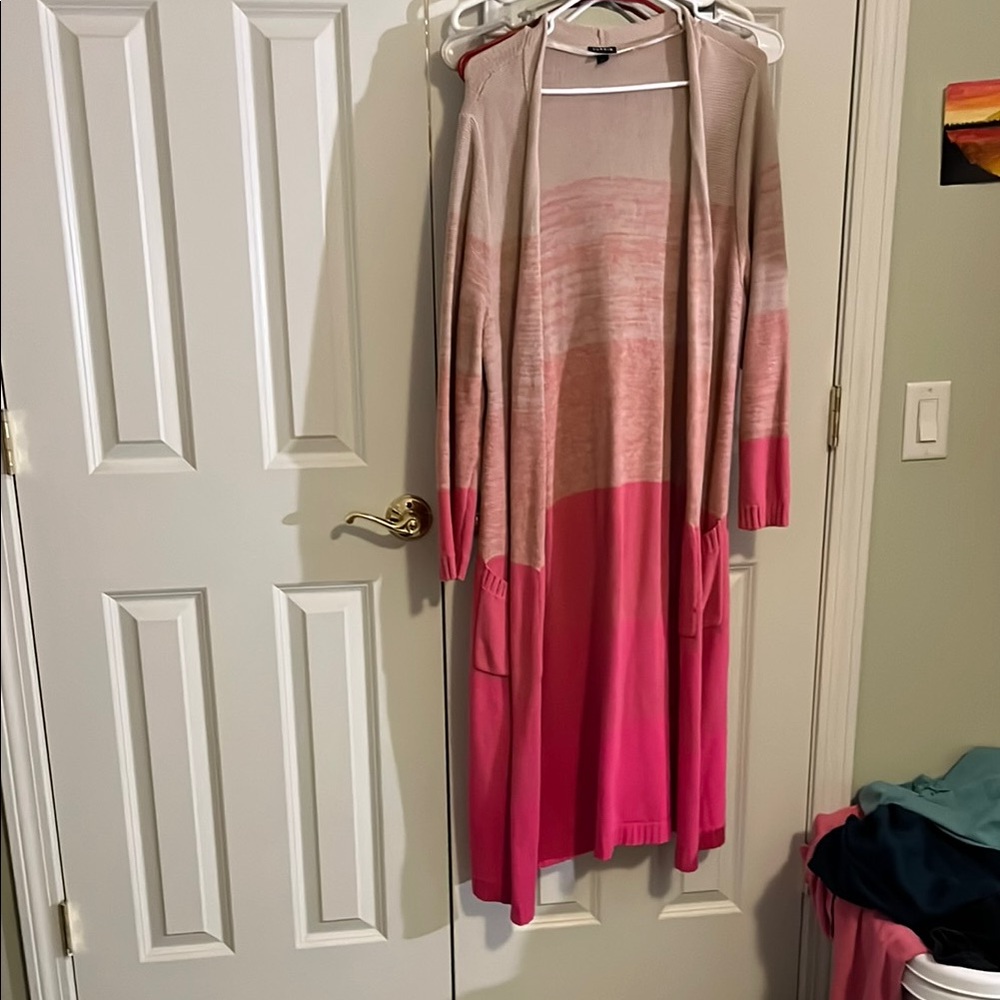 Pink and Beige Ombre Long Cardigan